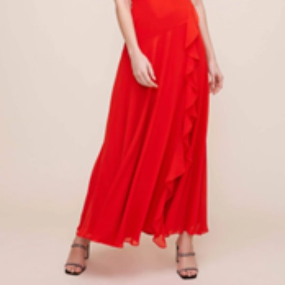 NWT ASTR The Label HOLLAND Hot Red Surplice V-Neck Ruffled Maxi Dress M 6/8 - Picture 2 of 5